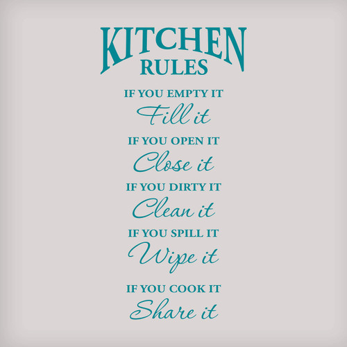 Kitchen Rules Wall Decor Decal Sticker | Kitchen Wall Decals | Kitchen Wall Sticker | Kitchen Wall Decor | 7.5x15-Teal