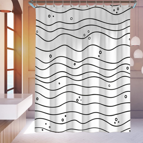 YAXI Black and White Shower Curtain Fabric Shower Curtain for Bathroom Modern Black Striped Shower Curtain 72x72 inches Shower Curtains Set with 12 Curtain Hooks