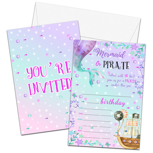 Mermaid and Pirate Birthday Invitations Cards, Double -Sided Under the Sea Fill-in invites for Boys Girls, Mermaid Birthday Party Supplies Decorations (20 Invites + 20 Envelopes) -32 Mermaid and Pirate Birthday Invitations Cards, Double -Sided Under the Sea Fill-in invites for Boys Girls, Mermaid Birthday Party Supplies Decorations (20 Invites + 20 Envelopes) -32