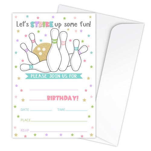 Zodvery Bowling Birthday Party Invitations Cards - Let's Strike Up Some Bowling Party Supplies for Kids, Boys or Girls - 20 Fill in Birthday Party Invitations and 20 Envelopes set/18