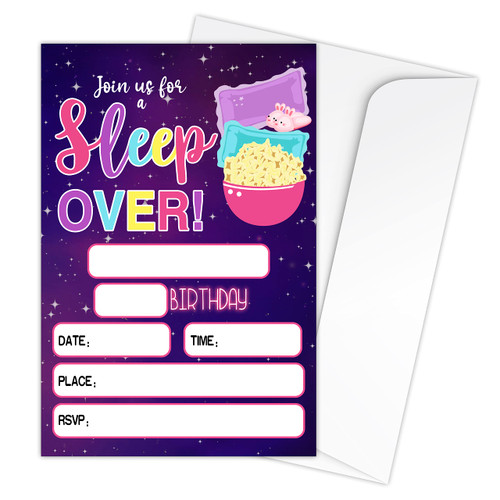 Zodvery Sleepover Birthday Party Invitations Cards - Pajama Glamping Party Supplies for Kids, Boys or Girls - 20 Fill in Birthday Party Invitations and 20 Envelopes set/42
