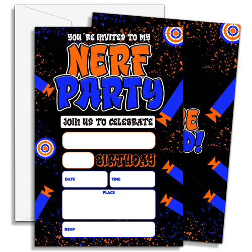 DOQPO Birthday Invitations, Dart Gun War Battle Party Invitations, Dart Birthday Party Invitation For Boys Girls, Birthday Decorations - 20 Invites With 20 Envelopes - C30