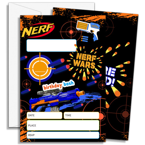 Birthday Invitations, Dart Gun War Battle Party Invitations, Dart Birthday Party Invitation For Boys Girls, Birthday Decorations - 20 Invites With 20 Envelopes - D009
