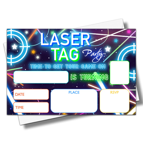 YSTEP Laser Tag Birthday Party Invitations, 20 Invite Cards with Envelopes, 4"x6" Neon Birthday Party Invites - A24