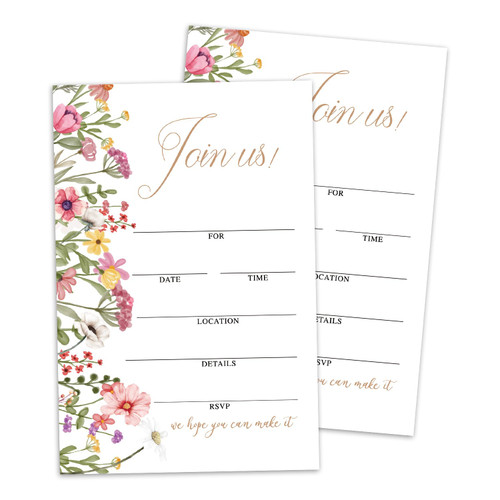 Set of 25 All Occasion Wildflowers Invitations with Envelopes- Join us Invitations, Floral Invites for Bridal Shower Wedding Engagement Birthday Retirement Grad Fill in Style Invites Cards -002