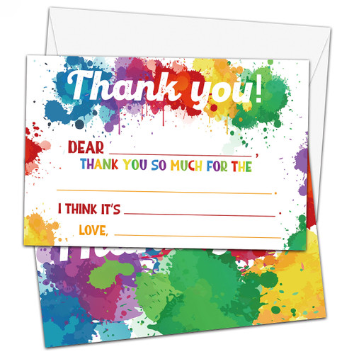 Ymyfdyj Tie Dye Thank You Cards For Kids, Painting Fill In The Blank Thank You Cards With Envelopes, Thank You Card For Girls Boys, Birthday Party Cards - 20 Thank You Cards With 20 Envelopes (a001)