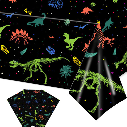 3Pcs Dinosaur Tablecloth Dinosaur Party Decorations - Dinosaur Plastic Disposable Rectangle Table Cover for Kids Boy Dinosaur Birthday Decorations, Dinosaur Birthday Party Supplies (54'' x 108'')