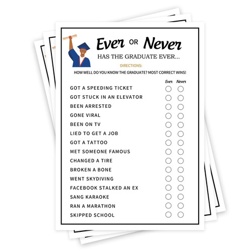 Ever Or Never Game, Fun Graduation Party Games, Graduation Party, Sorority Event Decoration Supplies - 20 Game Cards