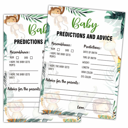 Woodland Predictions and Advice Baby Shower Games, 25 Safari Animals Gender Neutral Cards, Gender Reveal Party Game Set for Women, Men-A47