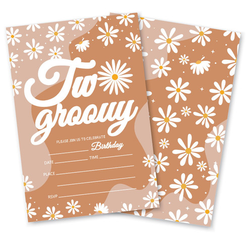 GOXFOC Two Groovy 2nd Birthday Party Invitations with Envelopes 20 Packs,Trendy Retro 60s 70s Groovy Hippie Daisy Flower Birthday Party Invitation Invite Cards,Teen Girls 2nd Groovy Birthday Invites