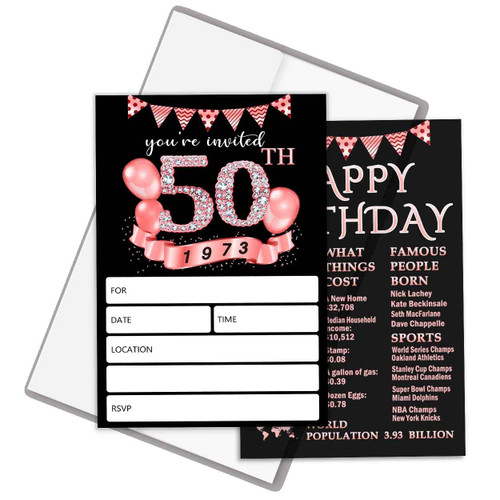 QZCYU 50th Birthday Invitations with Envelopes For Woman, 50th Birthday Party Invitations, Black & Rose Gold Adult Birthday Invitations - Set of 20 QZCYU 50th Birthday Invitations with Envelopes For Woman, 50th Birthday Party Invitations, Black & Rose Gold Adult Birthday Invitations - Set of 20