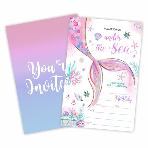 Mermaid Birthday Invitations, Under The Sea Birthday Party Invite Cards?20 Count) With Envelopes, Fill In Style Invite Cards For Boys & Girls, Birthday Party Supplies-B20 Mermaid Birthday Invitations, Under The Sea Birthday Party Invite Cards?20 Count) With Envelopes, Fill In Style Invite Cards For Boys & Girls, Birthday Party Supplies-B20