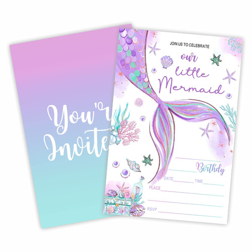 Our Little Mermaid Birthday Invitations, Birthday Party Invite Cards?20 Count) With Envelopes, Fill In Style Invite Cards For Boys & Girls, Birthday Party Supplies-B19 Our Little Mermaid Birthday Invitations, Birthday Party Invite Cards?20 Count) With Envelopes, Fill In Style Invite Cards For Boys & Girls, Birthday Party Supplies-B19