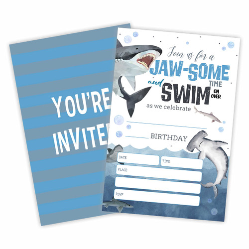 Shark Birthday Party Invitation, Under The Sea Invite Cards?20 Count) With Envelopes, Swim On Over Fill In Style Invite Cards For Boys, Girls, Kids, Birthday Party Supplies-A04 Shark Birthday Party Invitation, Under The Sea Invite Cards?20 Count) With Envelopes, Swim On Over Fill In Style Invite Cards For Boys, Girls, Kids, Birthday Party Supplies-A04