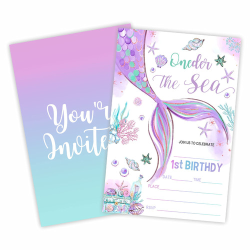 Under The Sea Birthday Invitations, Watercolor Mermaid Birthday Party Invite Cards?20 Count) With Envelopes, Fill In Style Invite Cards For Boys & Girls, Birthday Party Supplies-B21 Under The Sea Birthday Invitations, Watercolor Mermaid Birthday Party Invite Cards?20 Count) With Envelopes, Fill In Style Invite Cards For Boys & Girls, Birthday Party Supplies-B21
