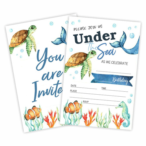 Under The Sea Birthday Party Invitation, Ocean Animals Invite Cards?20 Count) With Envelopes, Fill In Style Invite Cards For Boys, Girls, Kids, Birthday Party Supplies-A12 Under The Sea Birthday Party Invitation, Ocean Animals Invite Cards?20 Count) With Envelopes, Fill In Style Invite Cards For Boys, Girls, Kids, Birthday Party Supplies-A12