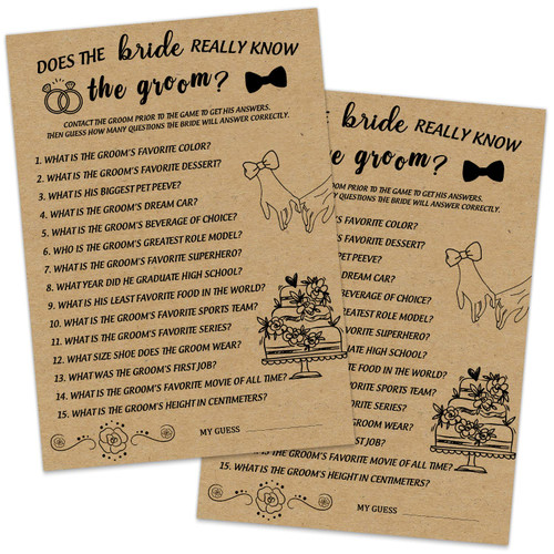 Bridal Shower Games, Wedding Shower Game Cards, 30 Does the Bride Really Know the Groom Cards, Bridal Shower Decorations, Bride and Groom Party, Rustic Minimalist, Wedding Party Games, Newlywed game