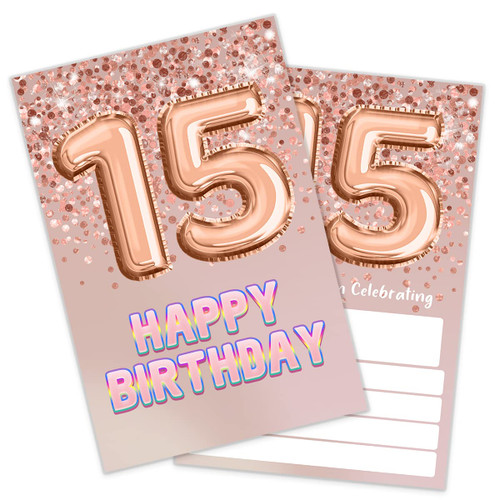 SHLINCO 15th Birthday Invitation Rose Gold Glitter Birthday Party, 15 Birthday Invitation for Girls, Party Celebration, Birthday Party Supplies (20 Invites + Envelopes)