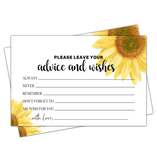 Advice and Wishes Card, Bridal Shower Advice Cards, Sunflower Cards for The Bride and Groom, Wedding or Baby Shower, Birthday, Graduation, Retirement, Guestbook - 25 Cards - 009ADVICE