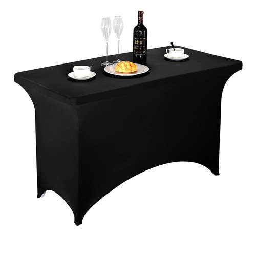 FORLIFE Spandex Table Covers 4ft?Fitted Tablecloth for 4ft Rectangular Tables, Stretch Patio Table Covers, Universal Spandex Table Cover for Wedding, Banquet, Party (4ft, Black)