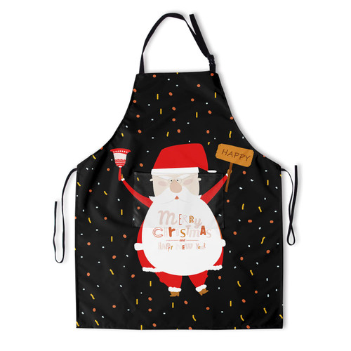 Granbey Merry Christmas Apron, Christmas Santa Aprons For Women With Pocket Happy Holidays Kitchen Black Apron For Christmas Dinner Party Cooking Baking Apron For Adult