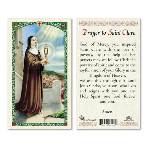 Prayer to Saint Clare.Laminated 2-Sided Holy Card (3 Cards per Order)