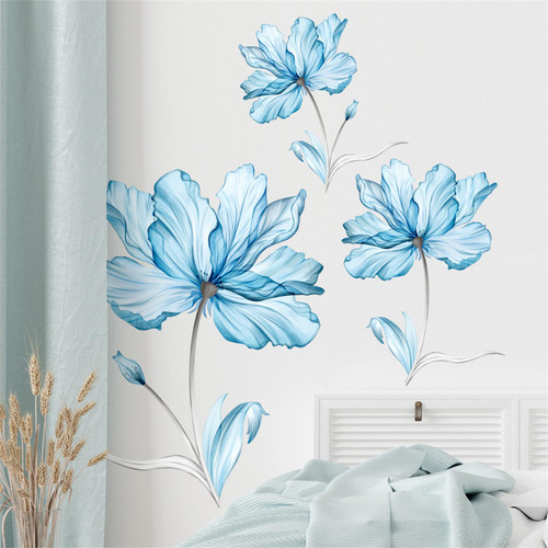 WOHAHA Large Blue Flowers Wall Decals Floral Wall Stickers Peel and Stick Blossom Plant Removable Waterproof Wall Murals Decor Girls Bedroom Living Room Home Decoration Art WOHAHA Large Blue Flowers Wall Decals Floral Wall Stickers Peel and Stick Blossom Plant Removable Waterproof Wall Murals Decor Girls Bedroom Living Room Home Decoration Art