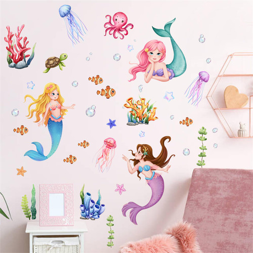 WOHAHA Mermaid Wall Stickers Ocean Fish Wall Decals Jellyfish Coral Under The Sea Animals Wallpaper Girls Bedroom Bathroom Wall Decor DIY Peel and Stick Removable Waterproof Wall Decoration Art WOHAHA Mermaid Wall Stickers Ocean Fish Wall Decals Jellyfish Coral Under The Sea Animals Wallpaper Girls Bedroom Bathroom Wall Decor DIY Peel and Stick Removable Waterproof Wall Decoration Art