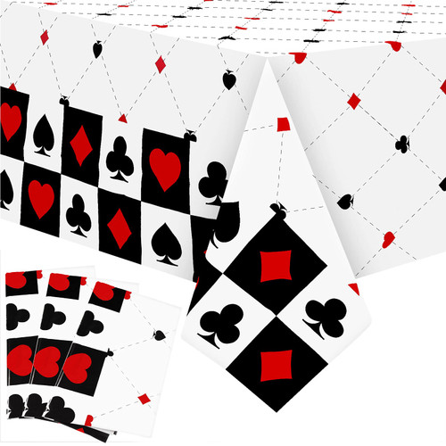 Breling 3 Pieces Casino Poker Themed Party Decorations Disposable Poker Tablecloth Las Vegas Theme Table Cover Casino Table Runner for Las Vegas Casino Playing Card Birthday Party Favors Supplies