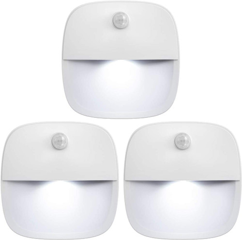 Night Light, Motion Sensor Light Indoor, Battery Powered Cool White Led Night Light, 3 pcs Stick-On Motion Sensor Night Light for Bedroom, Battery Hallway, Stair Light, Motion Activated Wall Light