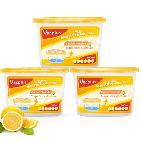 Vacplus Moisture Absorbers - 10.5Oz, Fragrant Dehumidifiers for Closet, Humidity Absorber Boxes Collect Extra Moisture in Bathroom, Kitchen & Study, Moisture Absorbers for Closet, Lemon Scent, 3 Pack