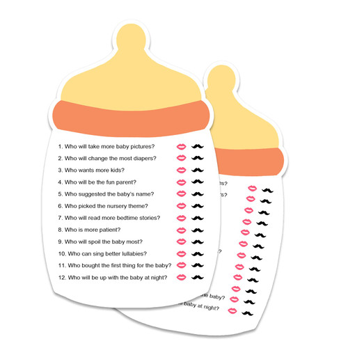 Baby Shower Game, Cute Double-Sided Feeding Bottle Guess Who Mommy Or Daddy Baby Shower Game, 5x7 inches, Fun Games and Activities, Baby Shower Ideas, 30 Game Cards