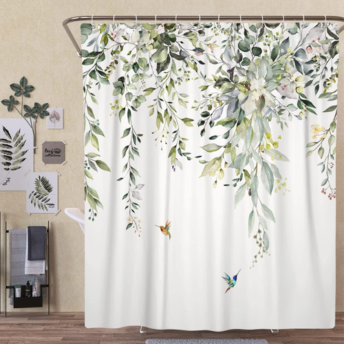 Boho Floral Shower Curtain for Bathroom,Bohemian Green Eucalyptus Leaf Hummingbird Shower Curtain with Hooks,Nature Polyester Fabric Shower Curtains Machine Washable Waterproof Bath Decor 36" x 72" Boho Floral Shower Curtain for Bathroom,Bohemian Green Eucalyptus Leaf Hummingbird Shower Curtain with Hooks,Nature Polyester Fabric Shower Curtains Machine Washable Waterproof Bath Decor 36" x 72"