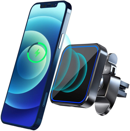 Magnetic Wireless Car Charger - MagSafe Compatible Car Mount Wireless Charger - Air Vent Mount with Included Power Supply for iPhone 14, 13, 12 - Car Magnetic Phone Mount Charger