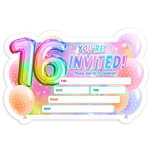 Simimi art 16th Birthday invitation for girls -30 pack, Girl First Birthday Party Invitation Cards with Envelopes, Girl Balloon Theme Birthday Party Decoration