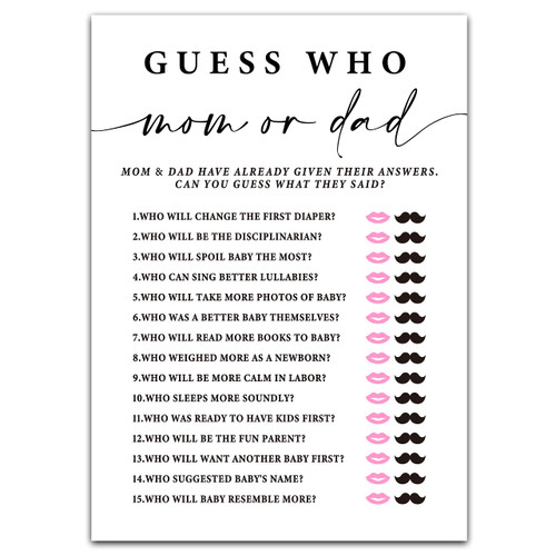 ZIIUFRN Baby Shower Games(5" X 7"), 30 Sets Modern Black and White Baby Guess Who Mom or Dad Game Cards, Boy Girl Gender Neutral Baby Shower Supplies-B08