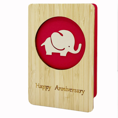 Della Stella Ivory Gifts for 14th Anniversary,14 Year Anniversary Card for Her Him,Handmade Wooden Wedding Anniversary Cards Elephant Gift Card for Wife or Husband