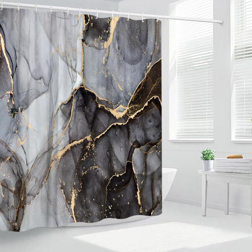 Marble Shower Curtains Abstract Stone Textures Crack Modern Marble Pattern Creative Art Bathroom Polyester Fabric Hanging Curtain Set 70x70 Inch Included Hooks