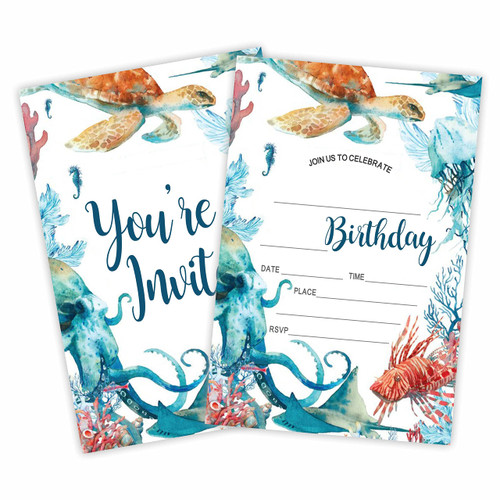 Birthday Party Invitation, Ocean Theme Invite Cards?20 Count) With Envelopes, Sea Animals Fill In Style Invite Cards For Boys, Girls, Kids, Birthday Party Supplies-A11 Birthday Party Invitation, Ocean Theme Invite Cards?20 Count) With Envelopes, Sea Animals Fill In Style Invite Cards For Boys, Girls, Kids, Birthday Party Supplies-A11