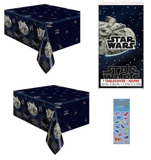 Unique Star Wars Classic Birthday Party Supplies Bundle Pack Includes 2 Plastic Table Covers and 1 Esave Dinosaur Sticker Sheet