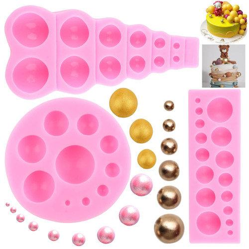 ZiXiang DIY 3D Pearl Fondant Mold Ball Pearl Semi Sphere Chocolate Silicone Molds Cake Decorating Sugar Lollipop Mold For Cupcake Topper Candy Polymer Clay Gum Paste Set Of 3