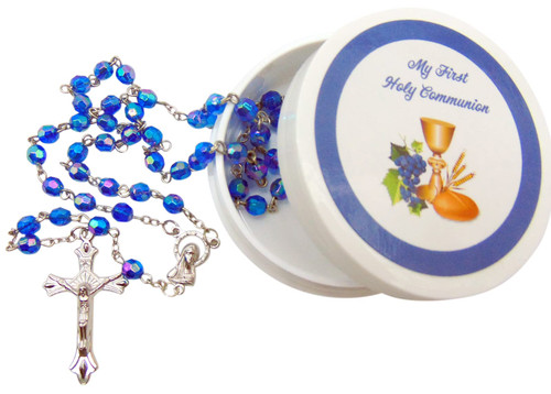 Westmon Works Boys First Communion Rosary Set Blue Glass Beads in a Protective Case with Matching Holy Prayer Card Westmon Works Boys First Communion Rosary Set Blue Glass Beads in a Protective Case with Matching Holy Prayer Card
