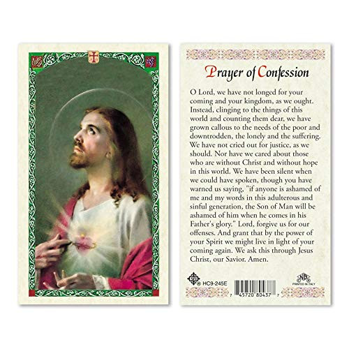 Prayer of Confession. Sacred Heart of Jesus. Laminated 2-Sided Holy Card (3 Cards per Order)