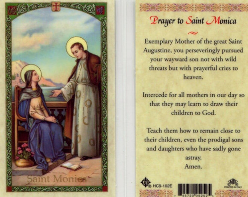 Saint Monica Prayer. Laminated 2-Sided Holy Card (3 Cards per Order)