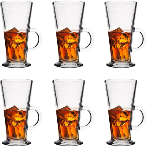 Maredash Declan Coffee Mug,Glass Coffee Mugs Set of 6,Clear Glass Coffee Cups 9-Oz with Handles for Hot Beverages,Cappuccino, Latte, Big Tea Cup