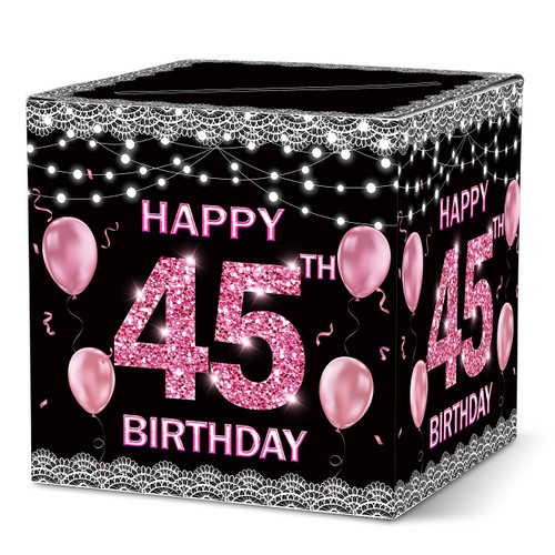 Ymyfdyj 45th Birthday Card Box, Rose Gold Card Box Holder for Birthday, Birthday Gift or Money Receiving Card Box, Birthday Party Decorations Supplies(1pc)- B08