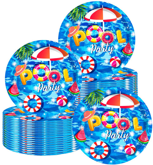 HSPAIDYP 50 Pcs Pool Party Tableware Plates,Pool Party Supplies Beach Party Supplies,7" Summer Pool Party Paper Plates for Summer Beach Theme Pool Birthday Party Decorations