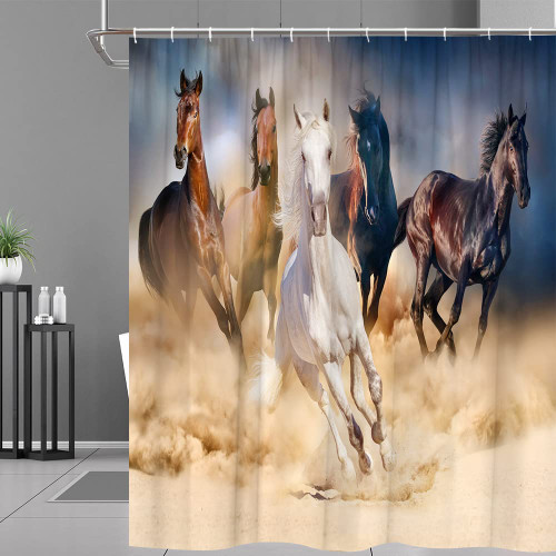 WYURMKT Horse Animal Shower Curtain Western Retro Masculine Stallion Horses Running in Desert Rustic Farmhosue Bathroom Decor Polyester Fabric Curtains with Hooks 70Wx70H Inch