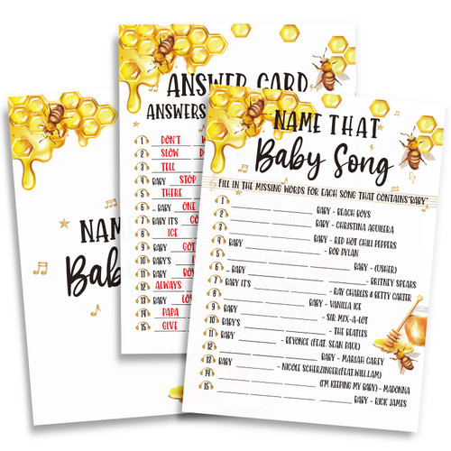 Honey Baby Shower Games - Name That Baby Song Game, 31 Cards(Attach Answer Card), Baby Shower Games Gender Neutral-d127