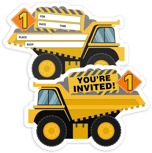 1st Birthday Party Invitation Cards, Construction Boy Party Celebration, Bulldozer Birthday Party Invitations For Boy - 30 pack with envelopes, Construction Dump Truck Party Supplies